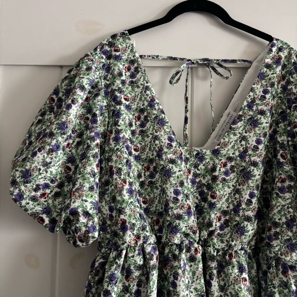 English Factory Floral Puff Sleeve Jacquard High-Low Dress - Picture 7 of 9